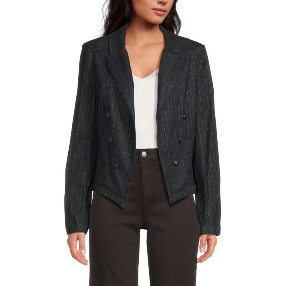 L'AGENCE Wayne ​Pinstripe Cropped Double-Breasted Jacket - Picture 3 of 9